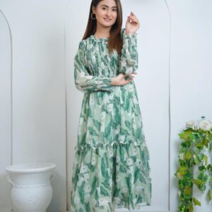 Stylish Printed Chiffon Frock - 1 Pc Women’s Stitched Fashion