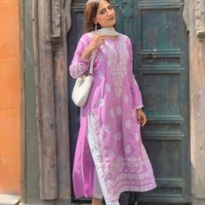 1 Pc Women's Stitched Linen Chikankari Embroidered Kurta