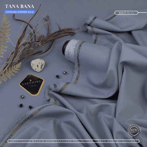 SAPPHIRE (Steel Gray) Unstitched Wash & Wear ( TANA BANA )